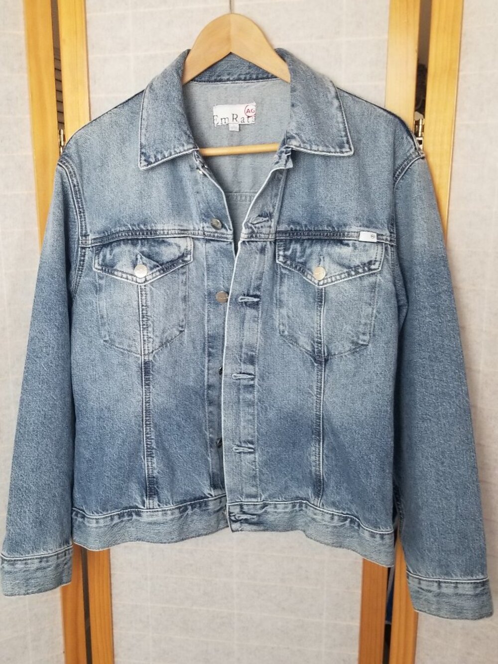 EmRata X AG Bell Fitted Denim Jacket Medium Wash Size Large
